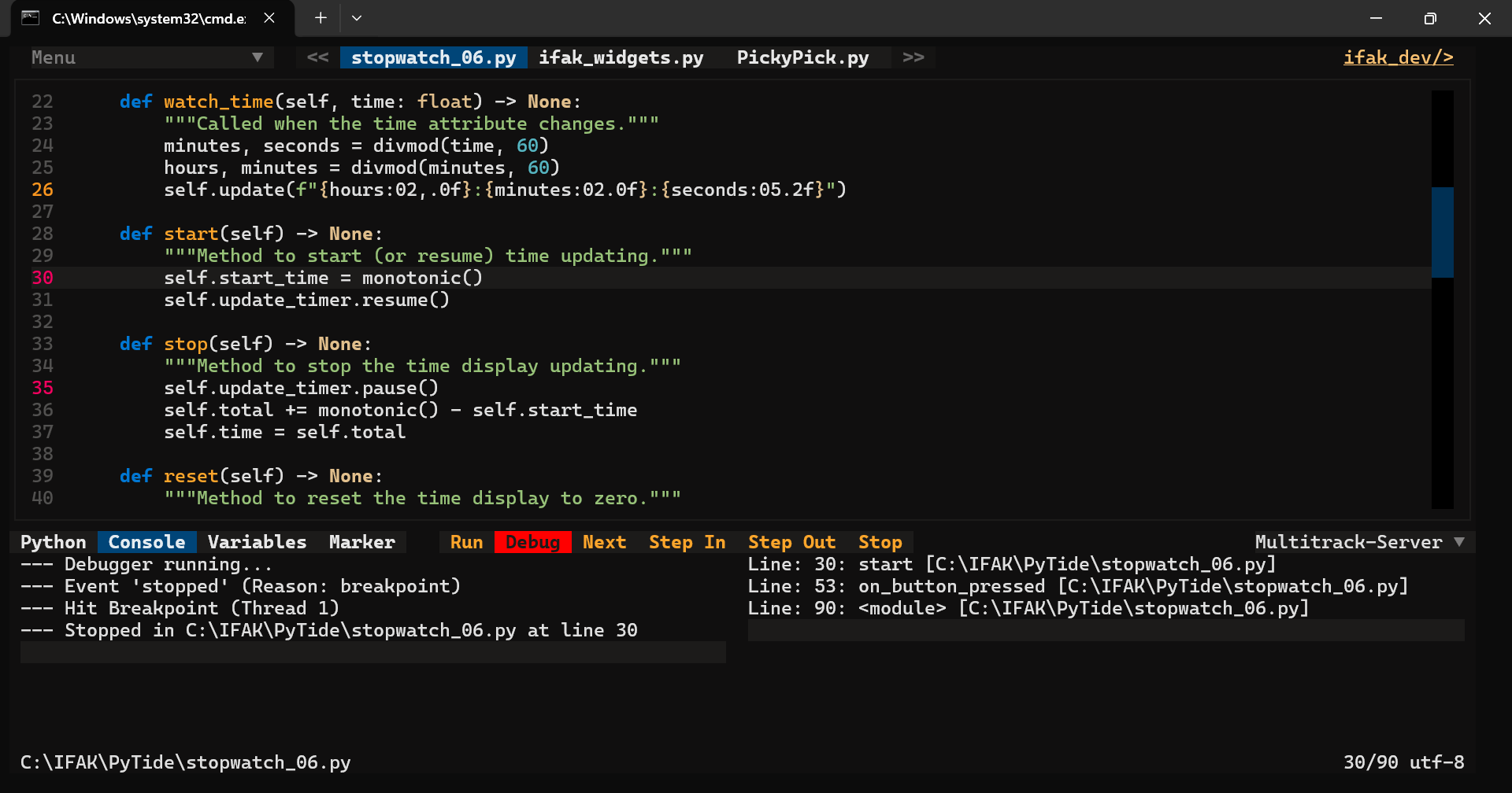 Debugger mit Breakpoints, Debugkonsole, Stack...